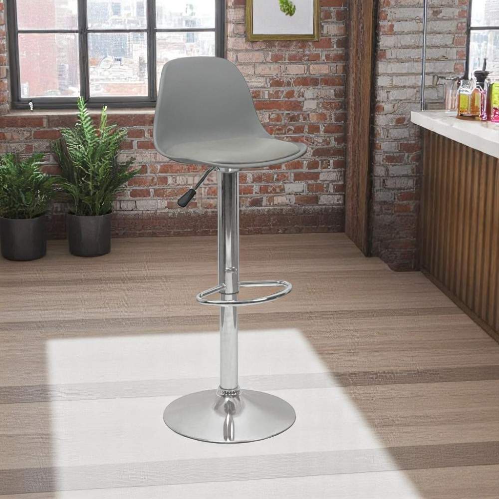 Taburete con respaldar Reese gris con base hidráulica