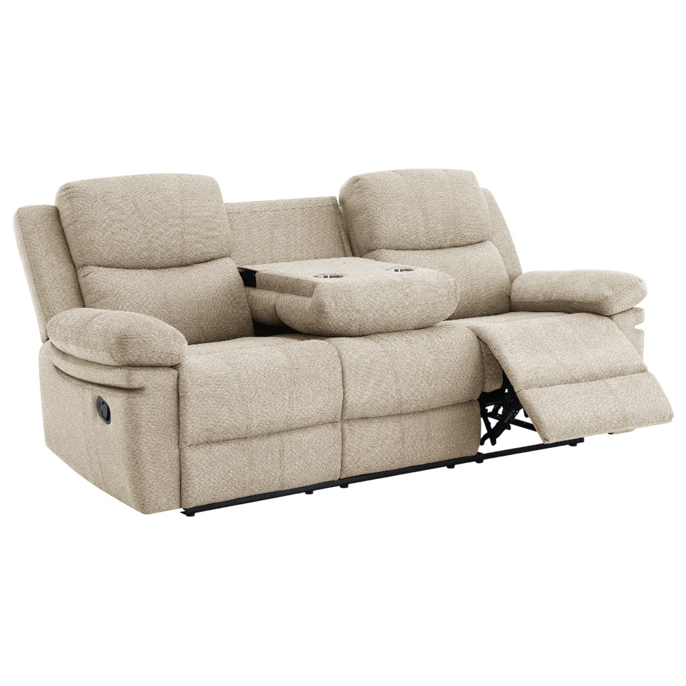 Reclinable manual triple c/portavasos Ivonny de tapiz beige