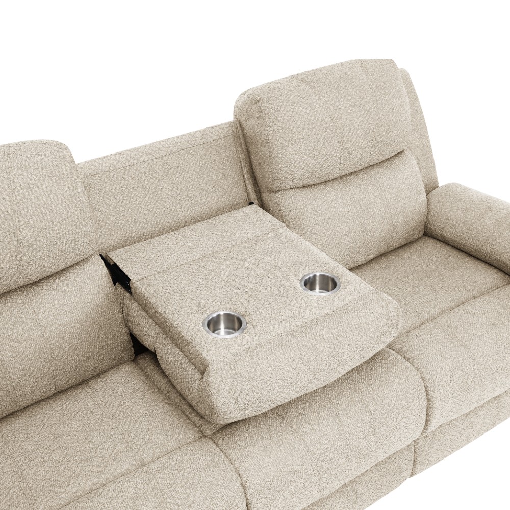 Reclinable manual triple c/portavasos Ivonny de tapiz beige
