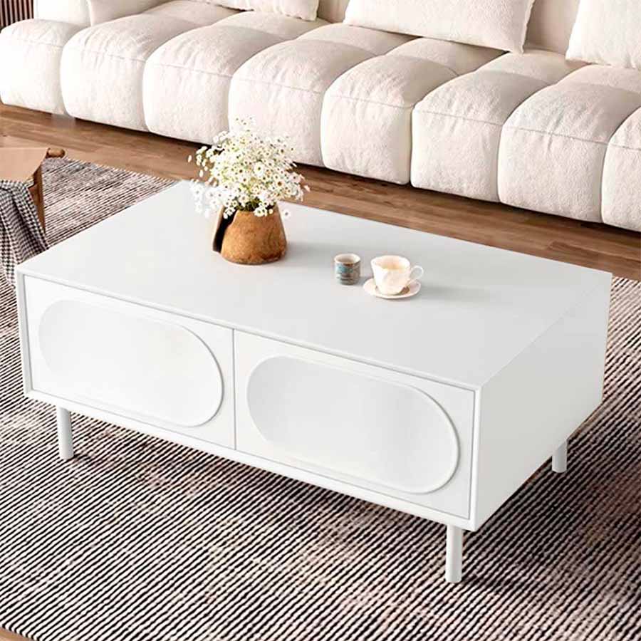 Mesa de centro rectangular Ari white con cajones
