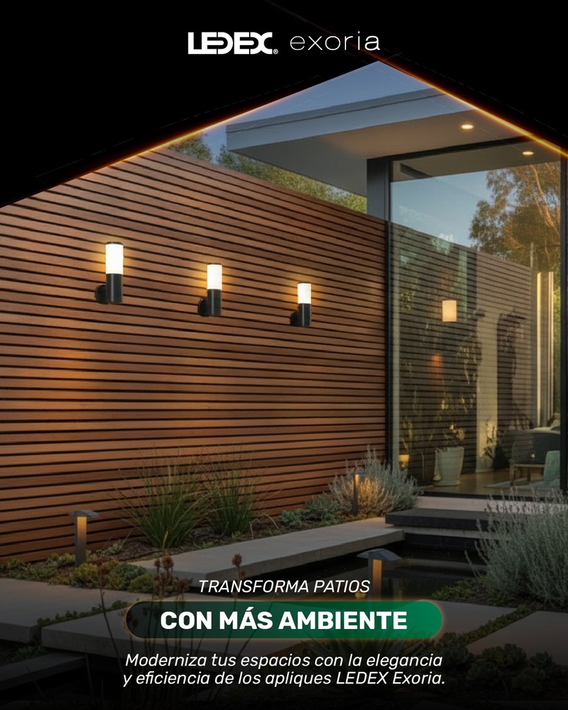 Aplique E27 Tubular negro difusor opal IP54