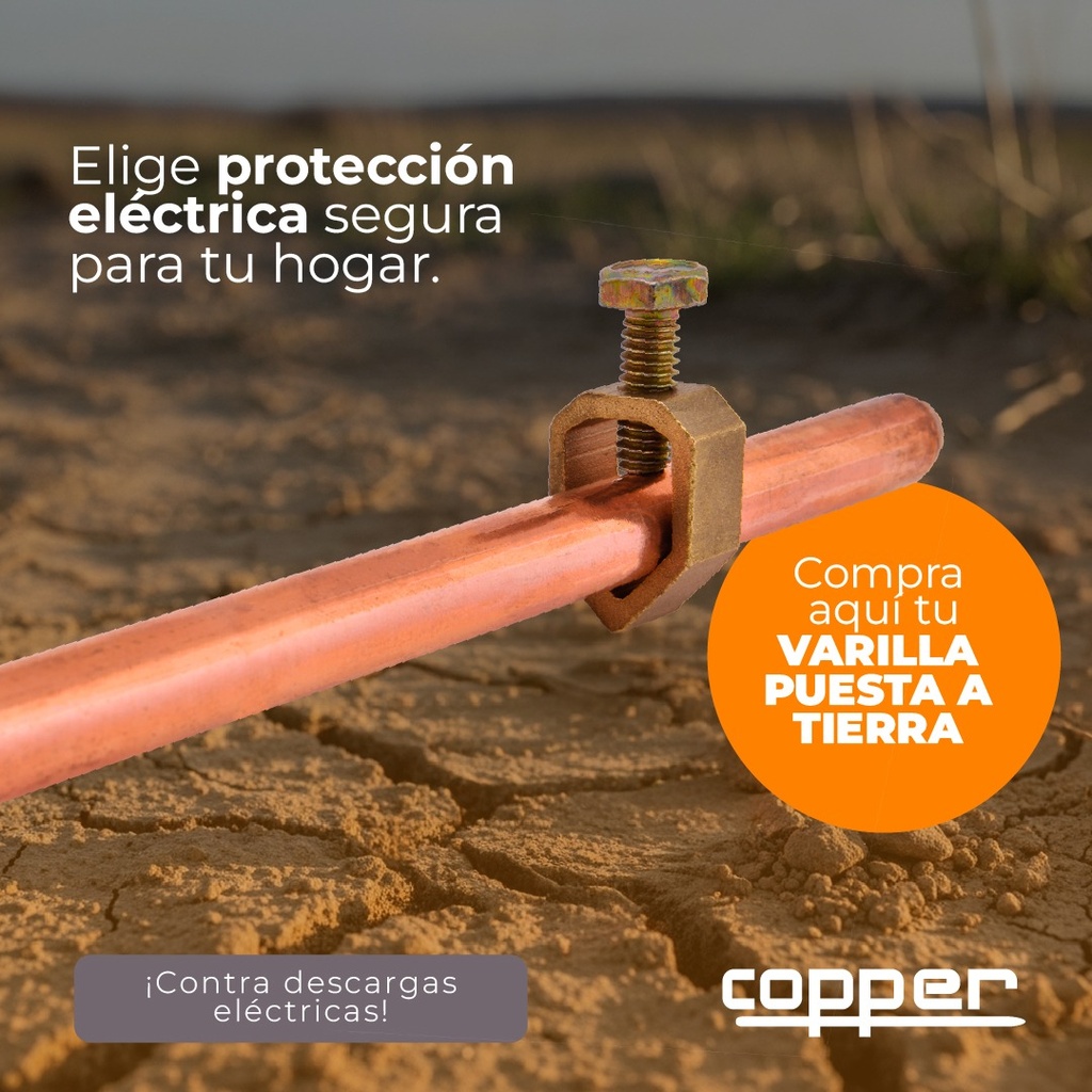 VARILLA PUESTA A TIERRA COBRE 25 MIC 1/2 X 1.20MTS (4 PIES) C/CONECTOR 1/2
