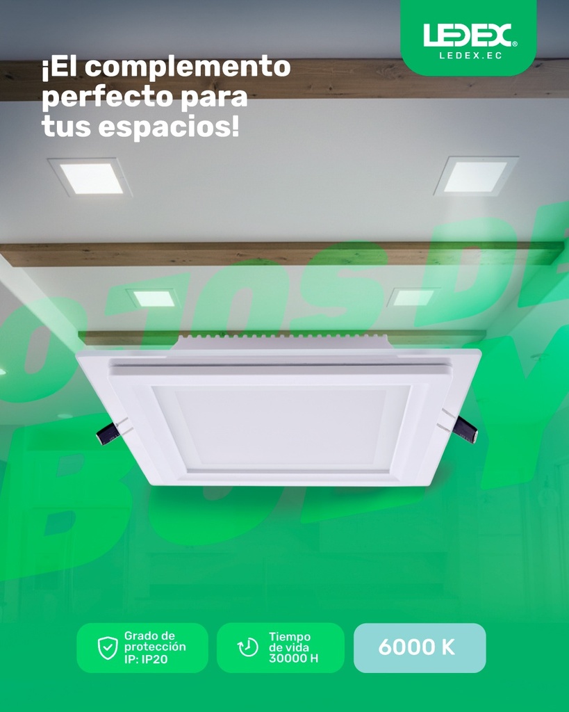 ODB LED de vidrio cuadrado blanco 12W 3000K 160x160mm