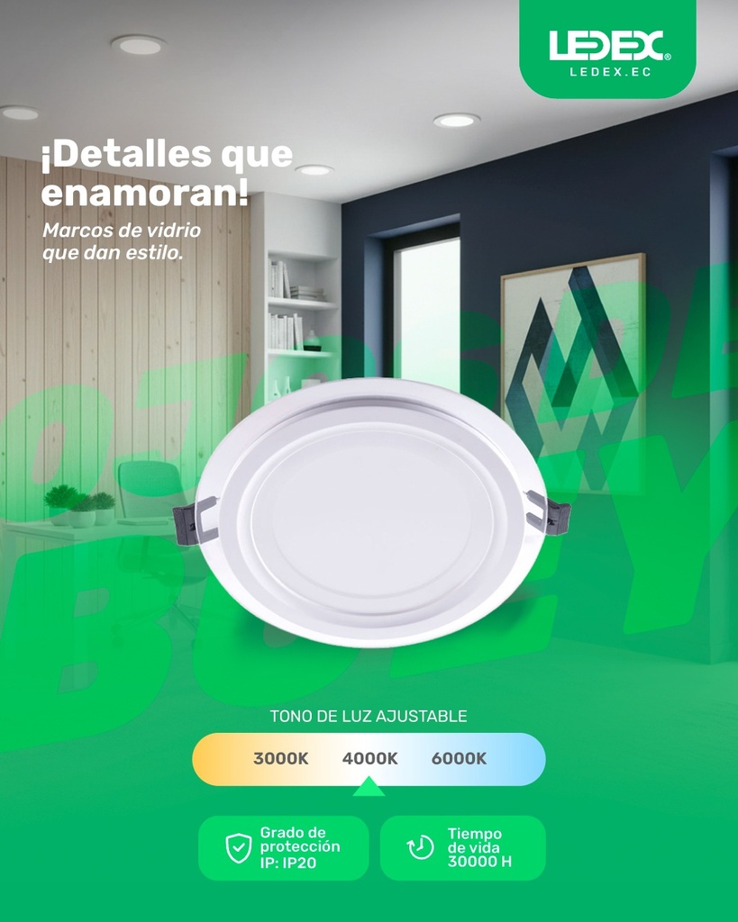 ODB LED de vidrio redondo blanco 6W 4000K Ø100mm