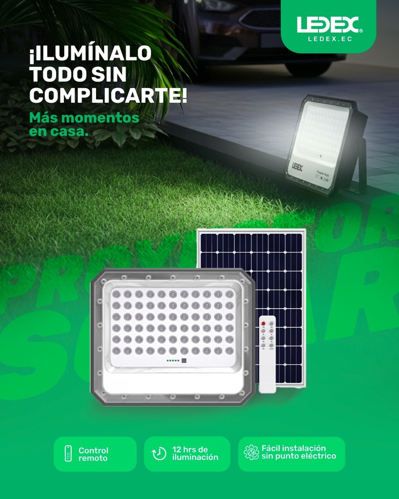 Proyector LED con control + panel solar 6500K 300W IP65