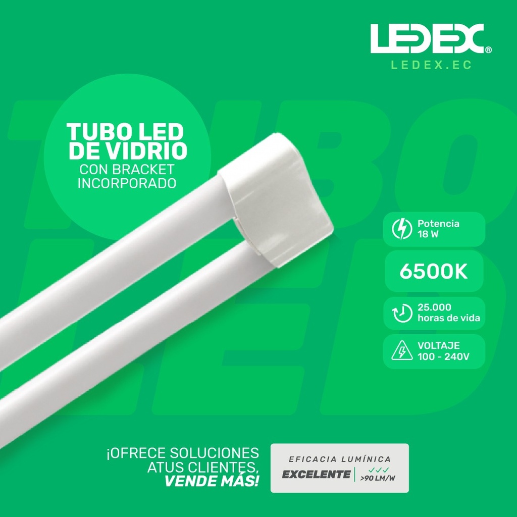 Tubo led T8 120cm plástic opal c/bracket 36W 6500K