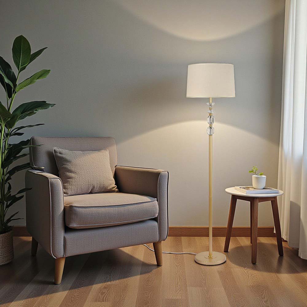 Lámpara de pedestal E27 Fancy de metal y pantalla dorada