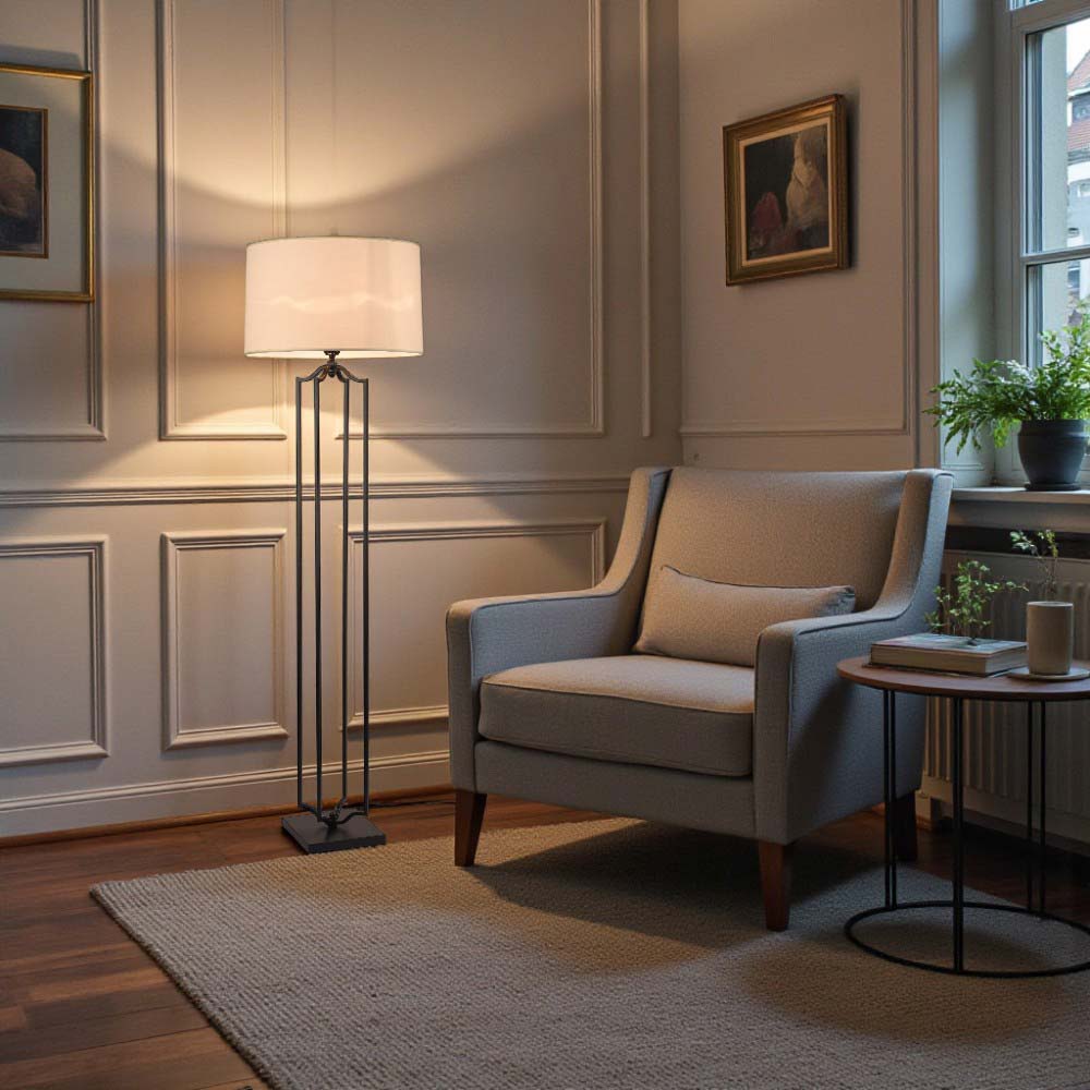 Lámpara de pedestal Serelia metal negro 1XE27