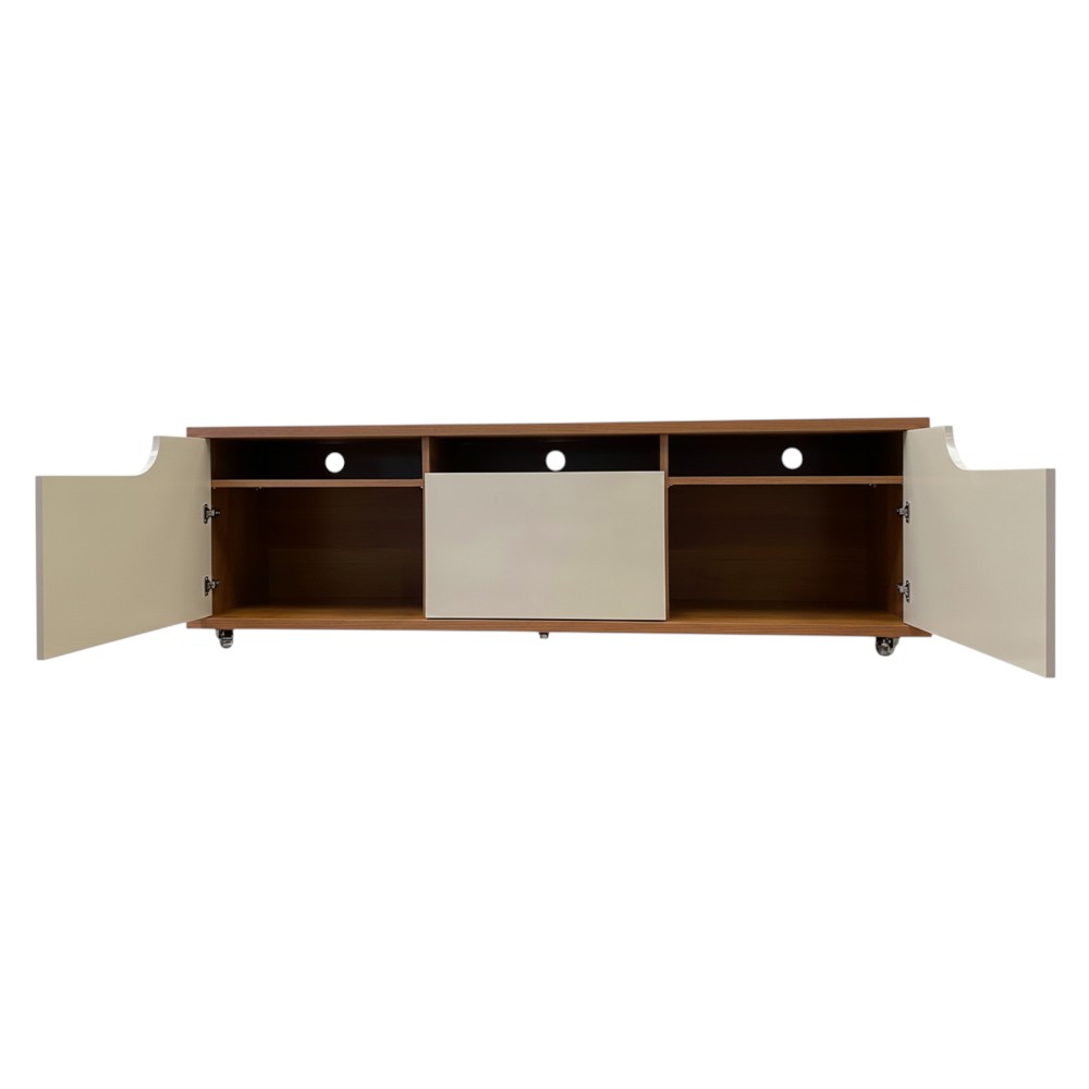 Mueble Rack para TV hasta 60" Liam off white/cedro