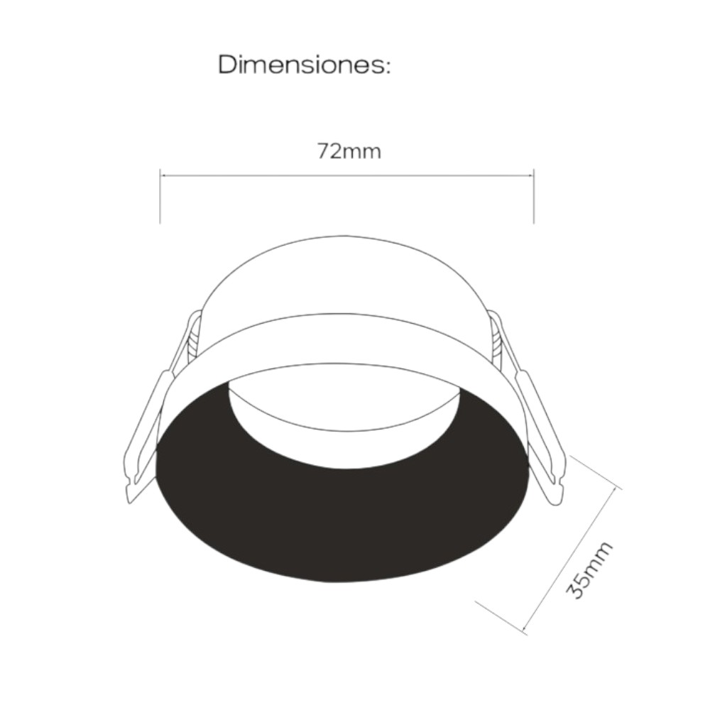 ODB empotrable hundido fijo negro redondo para GU10 Ø72mm
