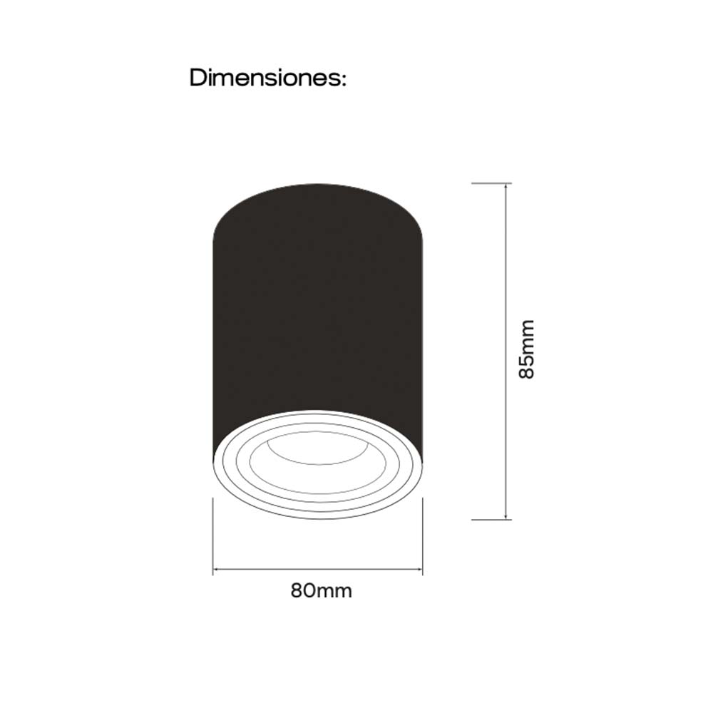 ODB sobrepuesto Cylinder redondo negro para GU10 Ø80mm