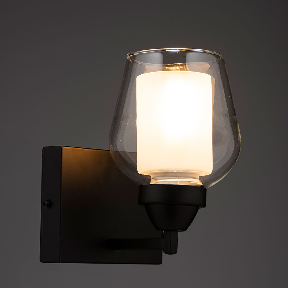 Aplique de pared E27 Garry base negra vidrio transparente