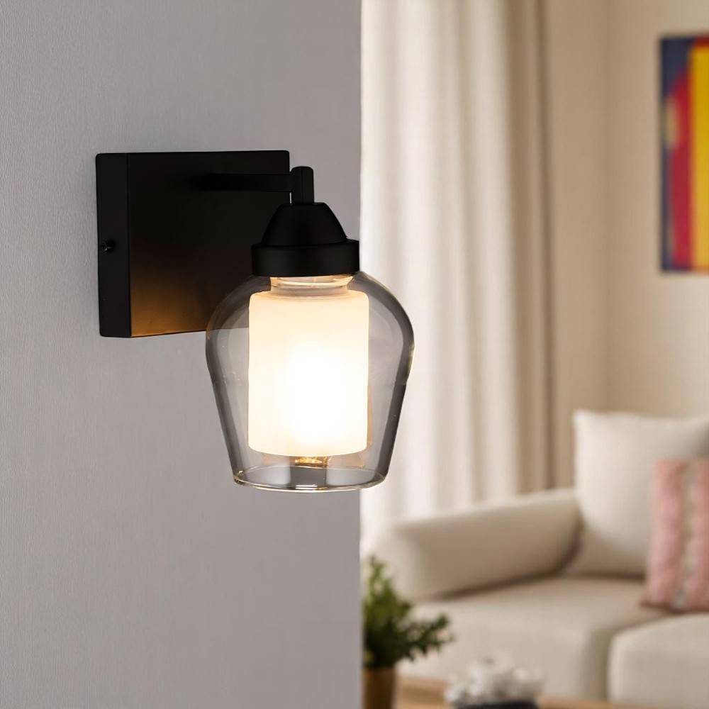 Aplique de pared E27 Garry base negra vidrio transparente