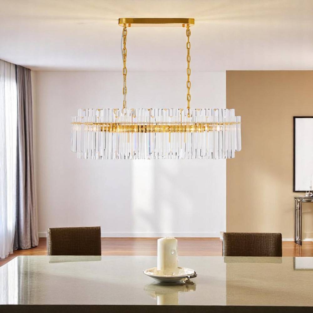 Chandelier rectangular 10xE14 Emily gold de cristal