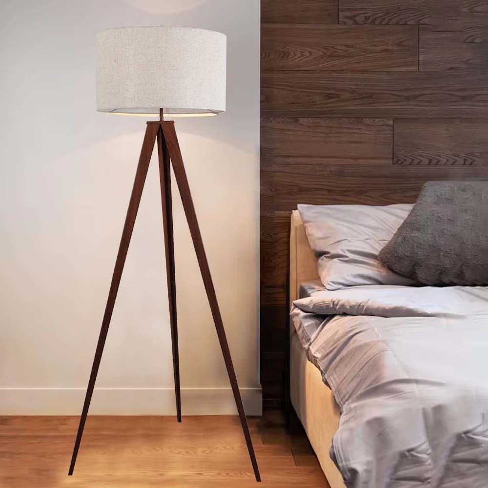 Lámpara de pedestal E27 Zenith base madera pantalla tela