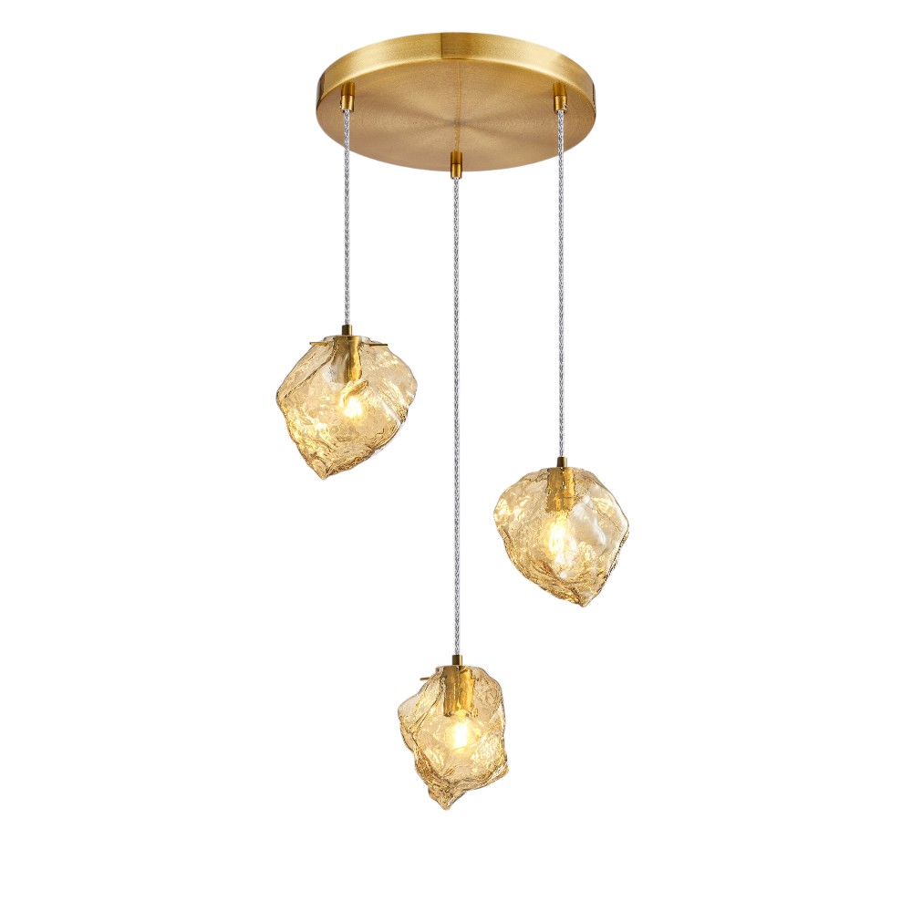 Lámpara colgante Quartz de 3 luces vidrio ambar