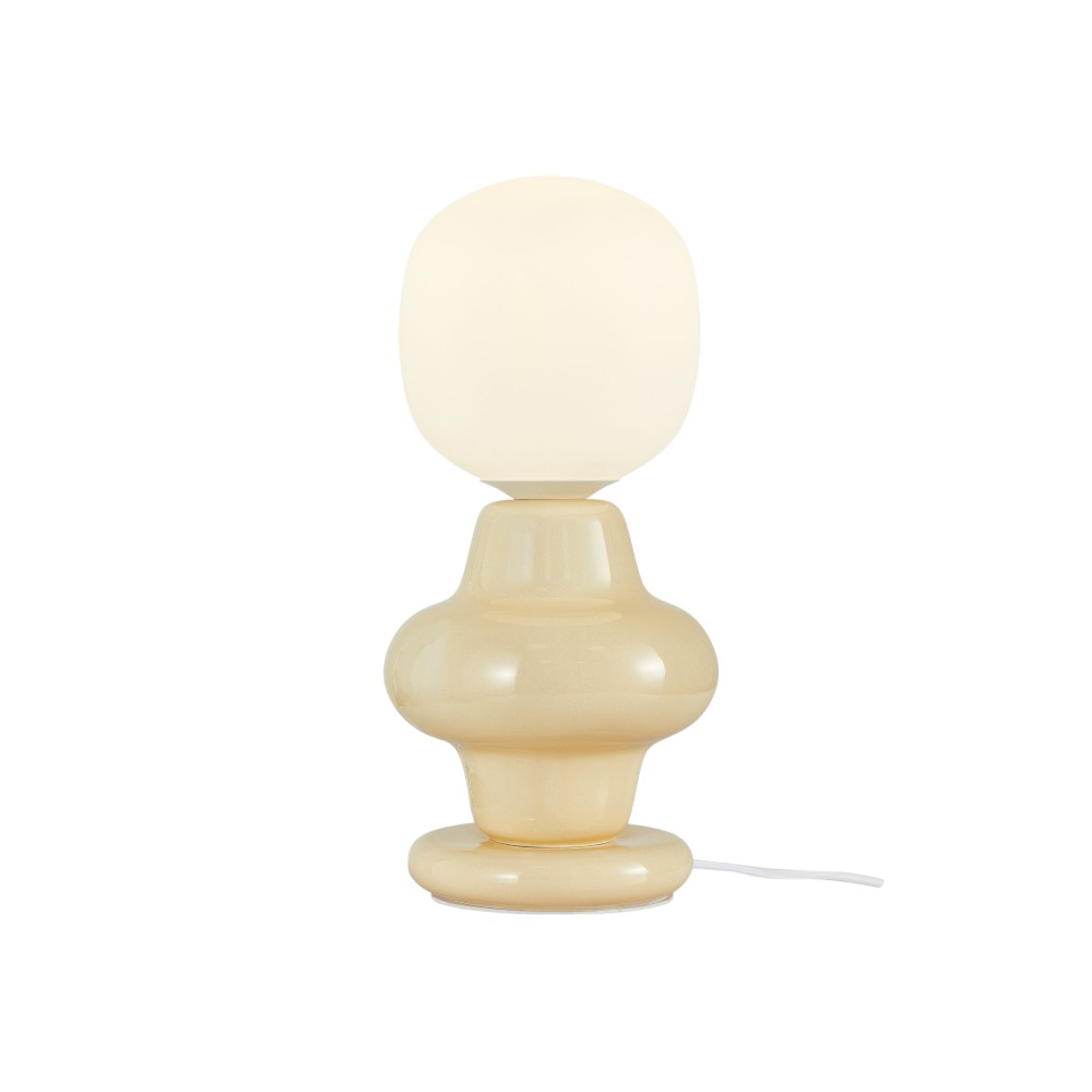 Lámpara de mesa E14 Kyoto de ceramica beige vidrio blanco
