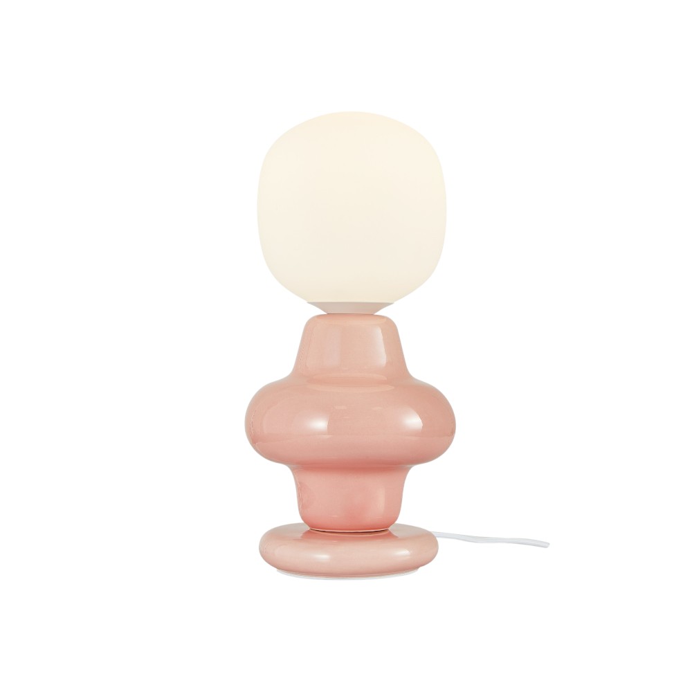 Lámpara de mesa E14 Kyoto de ceramica rosa vidrio blanco