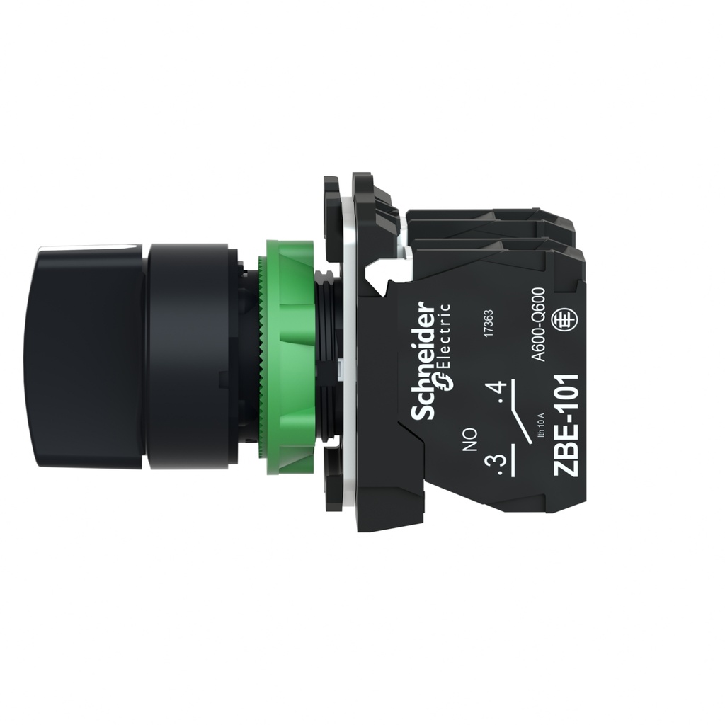 Interruptor selector negro Ø22mm 3 posiciones 2NA XB5AD33