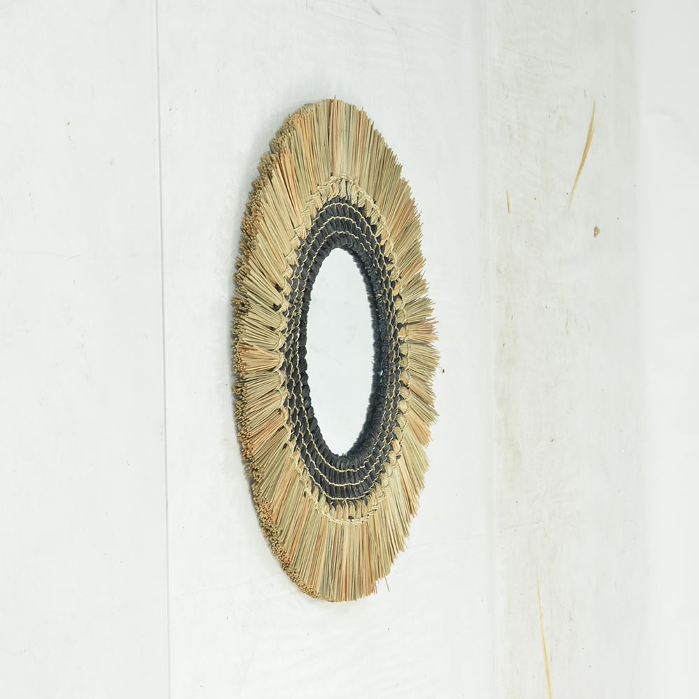 Espejo de pared circular Baskara natural/negro 70cm