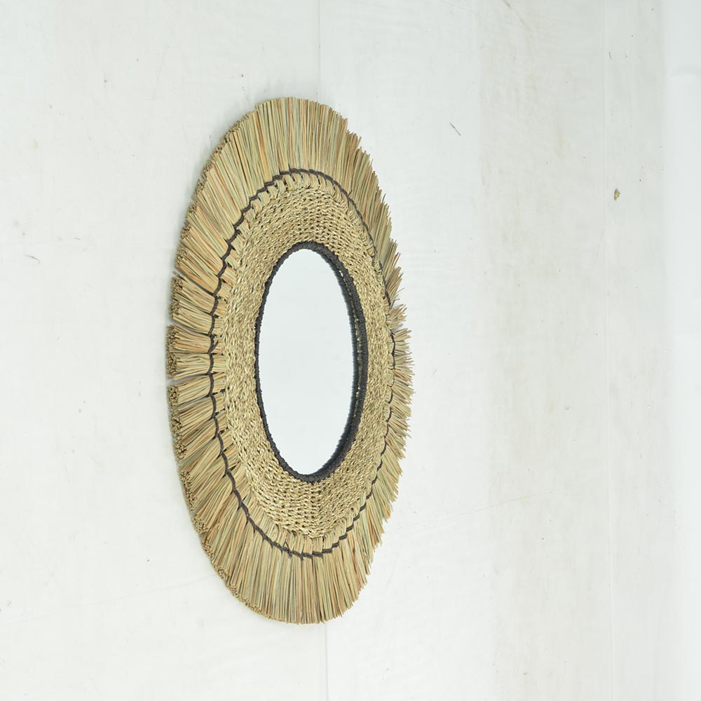 Espejo de pared circular Baskara natural/beige 70cm