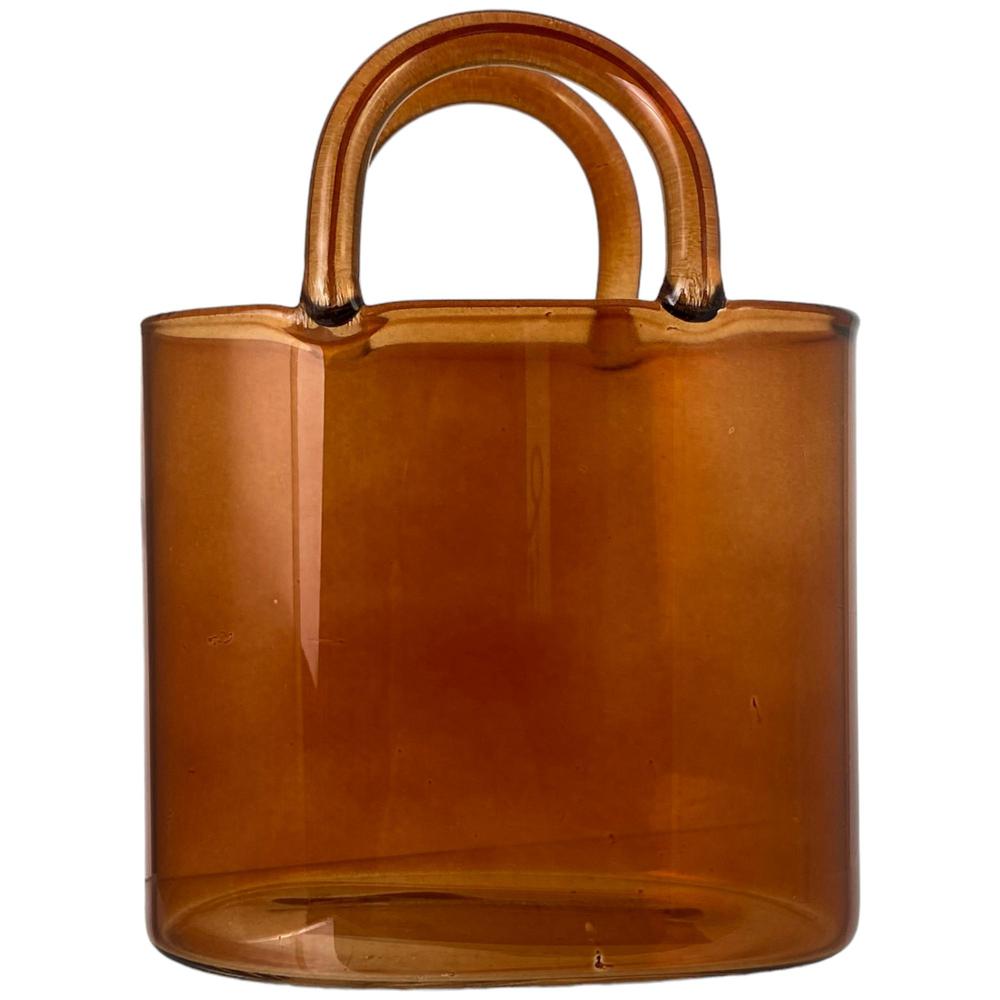 FLORERO PURSE II DE VIDRIO COLOR NARANJA  CON AGARRADERA 11X8X15CM