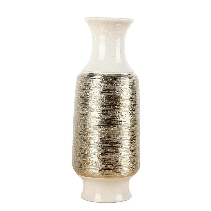 FLORERO DRIFTWOOD II DE CERAMCA COLOR DORADO CON BEIGE 15X34CM