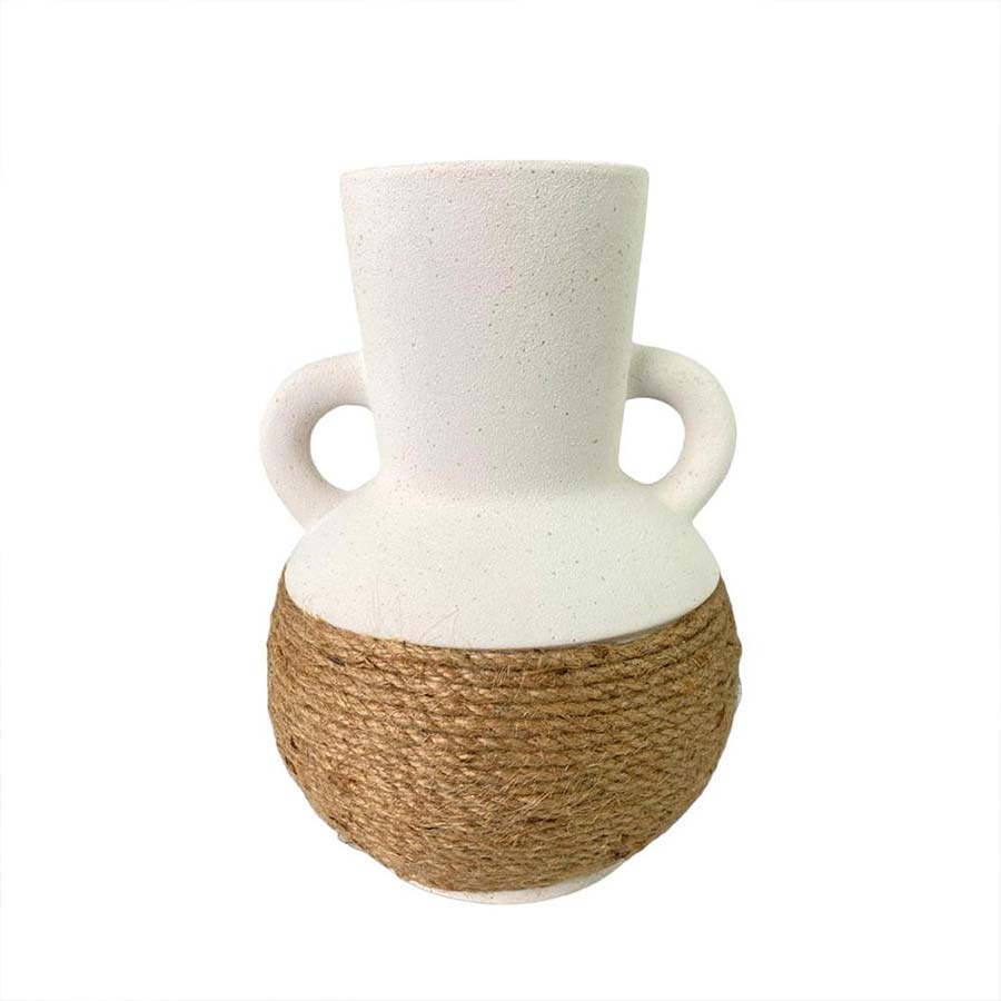 FLORERO TAPESTRY DE CERAMICA COLOR BLANCO CON CAFÉ D:17X24CM