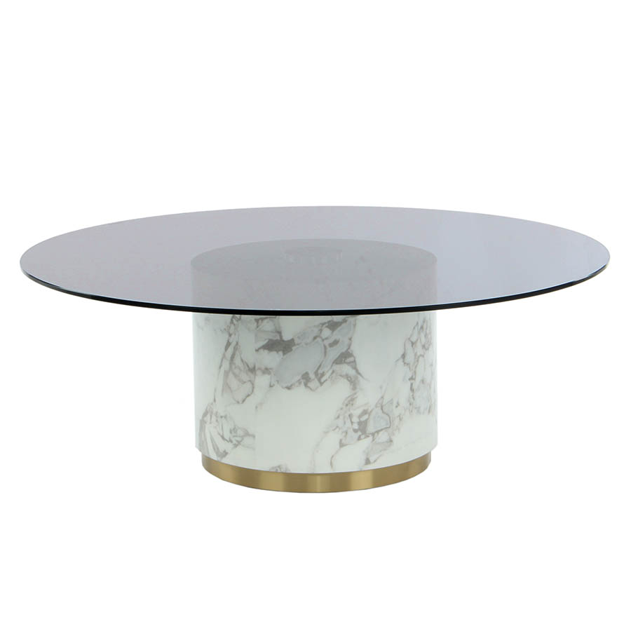 Mesa de centro Jett top circular de vidrio y base marmoleada