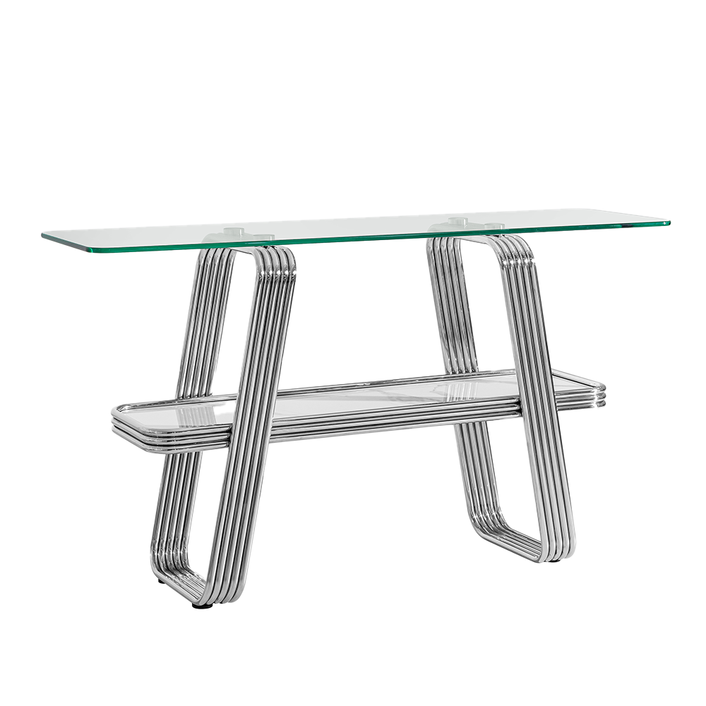 Consola Pia top de vidrio y base de acero cromado