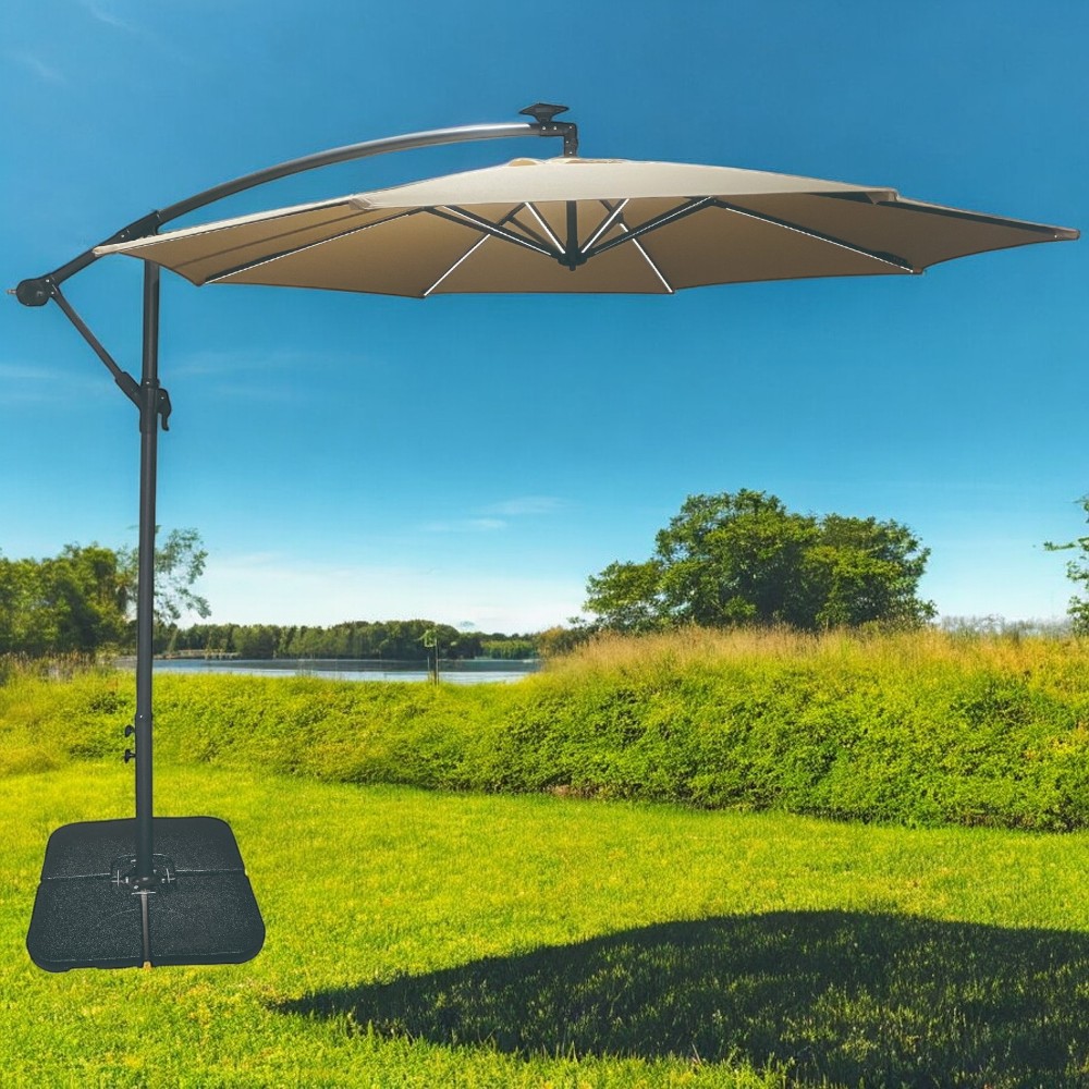 Parasol lateral de acero lona Ø3m beige con LED solar