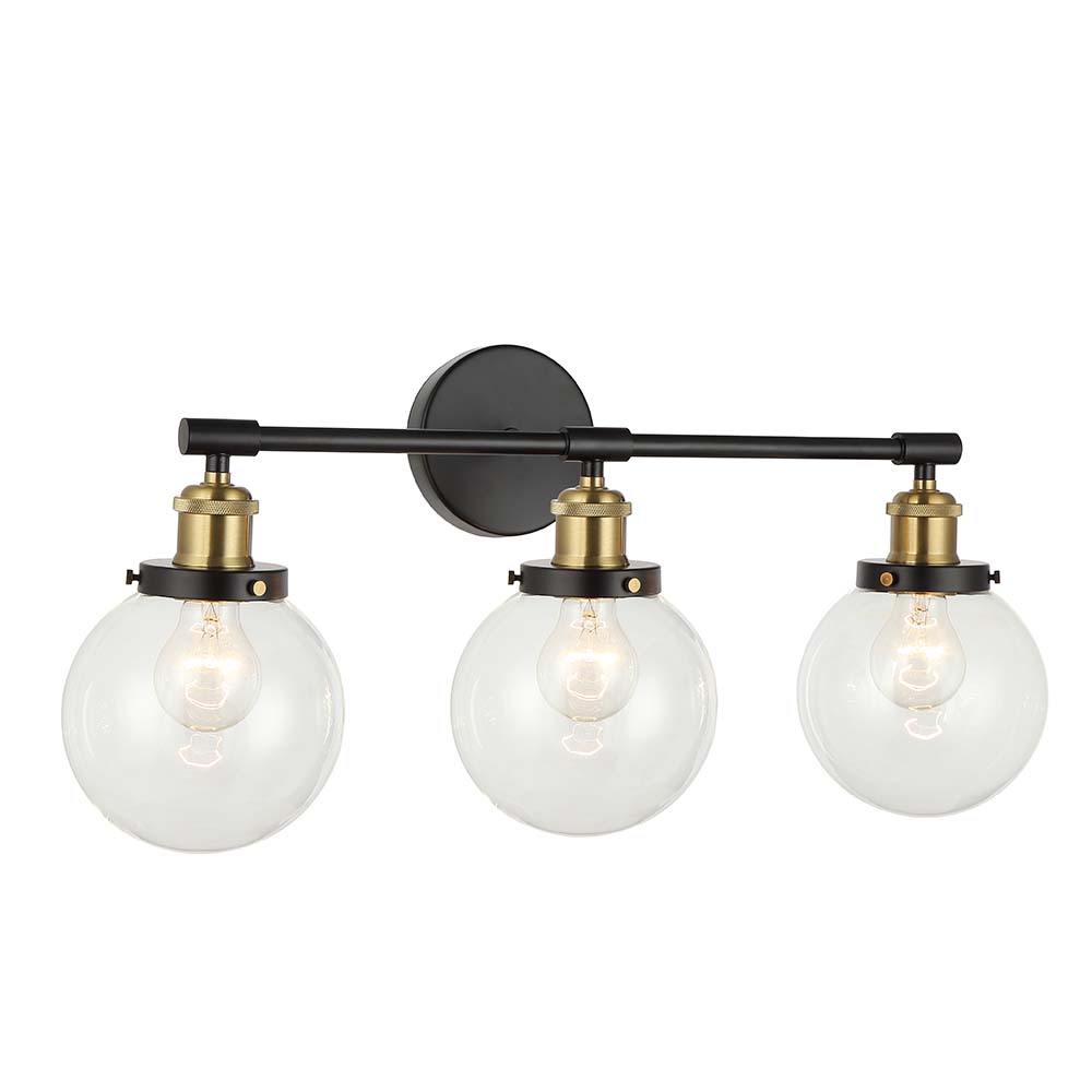 Aplique de pared 3xE27 Harvey base negro/brass vidrio clear