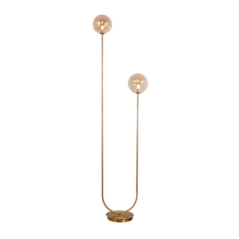 Lámpara de pedestal 2xG9 Ted brass y esferas ámbar 150cm