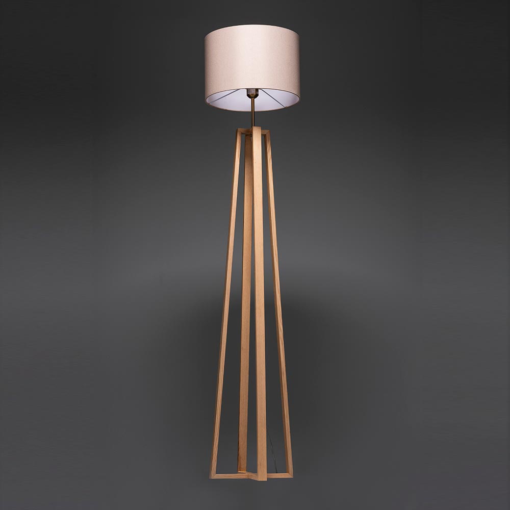 Lámpara de pedestal E27 Ryan base madera pantalla tela 160cm