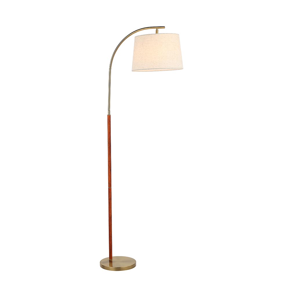 Lámpara pedestal E27 Maddie base wood/gold pantalla tela 160