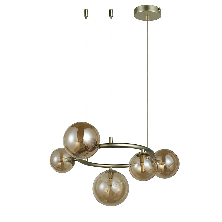 Lámpara colgante 5xG9 Rory brass vidrio ambar