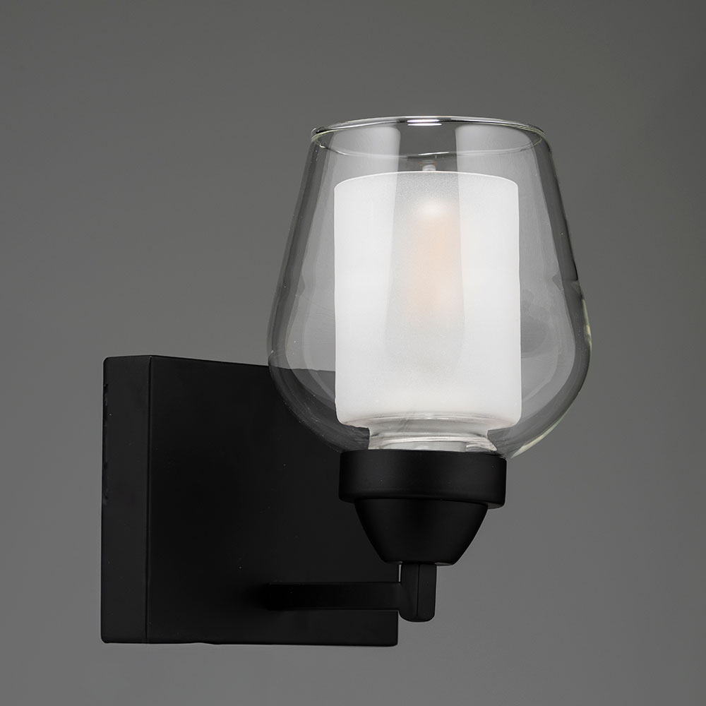 Aplique de pared E27 Garry base negra vidrio transparente