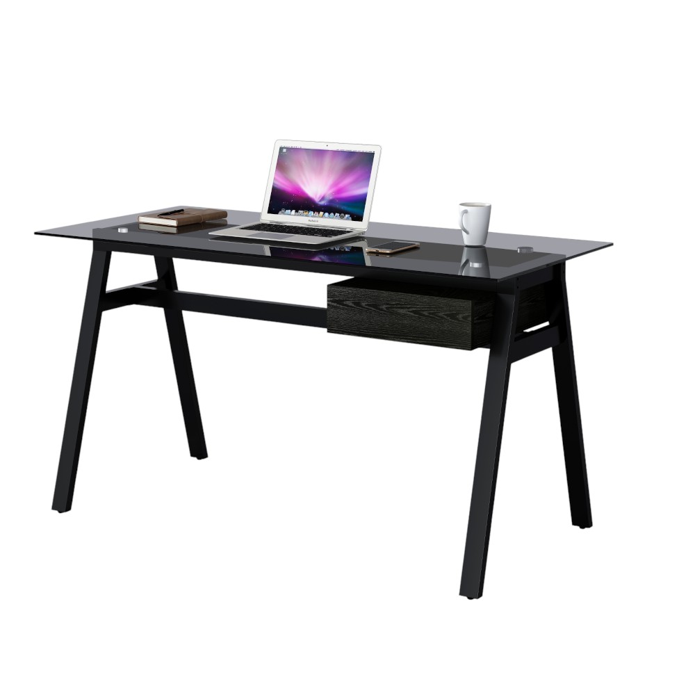 Escritorio Madera con patas de metal y top de vidrio