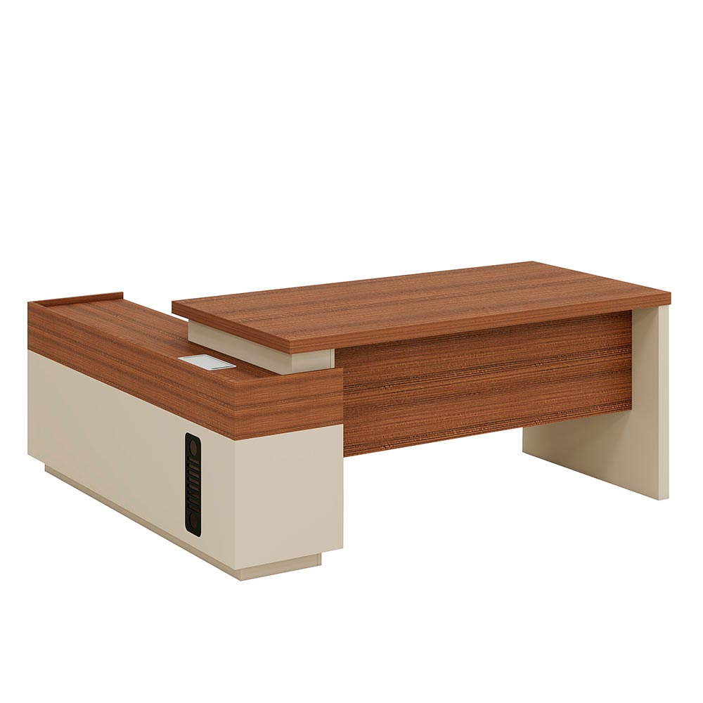 Escritorio en L Izan café nogal/crema con credenza