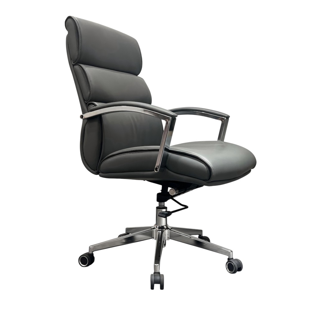 Silla de oficina giratoria César de tapiz tipo cuero gris
