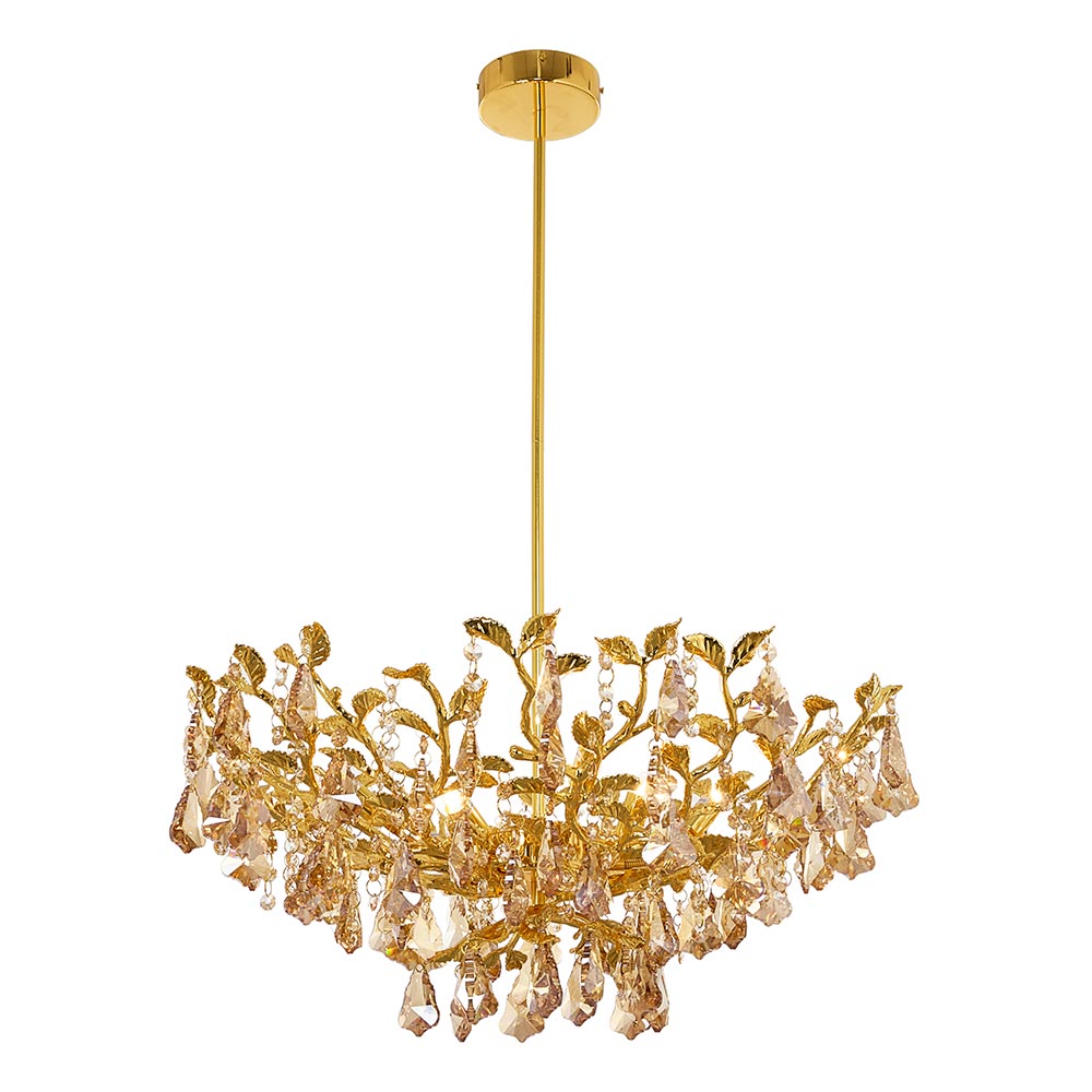 Lámpara colgante Emily cristal K9 ámbar 8 luces
