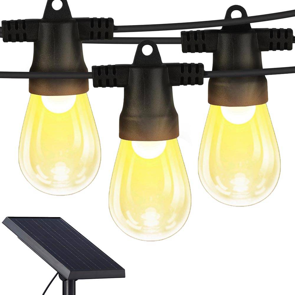 Guirnalda de 15 focos led 2200K c/panel solar IP55 +control