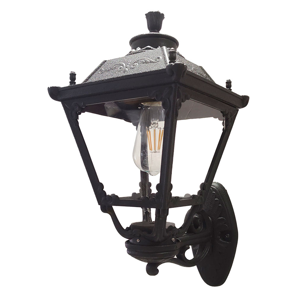 Farol de pared clásico E27 negro difusor claro IP44