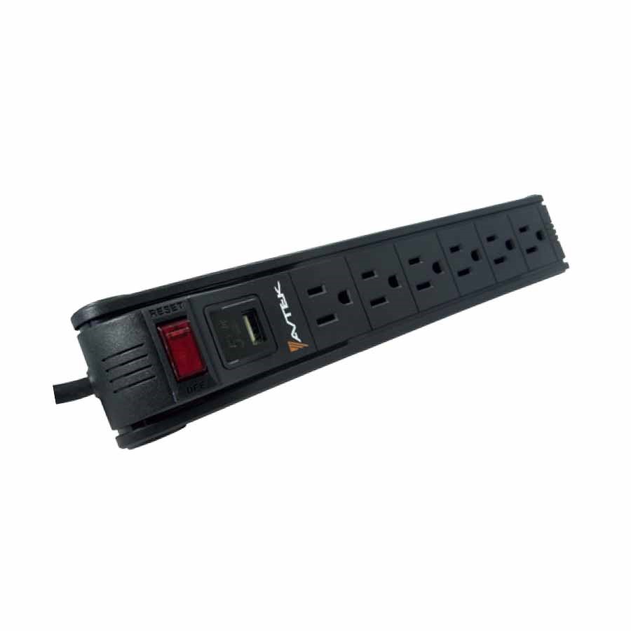 Supresor de sobrevoltaje con 6 tomas + USB
