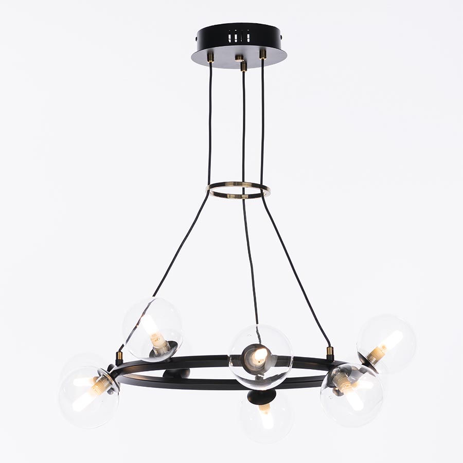 Lámpara colgante 9xG9 Rasi negra/dorada vidrio clear