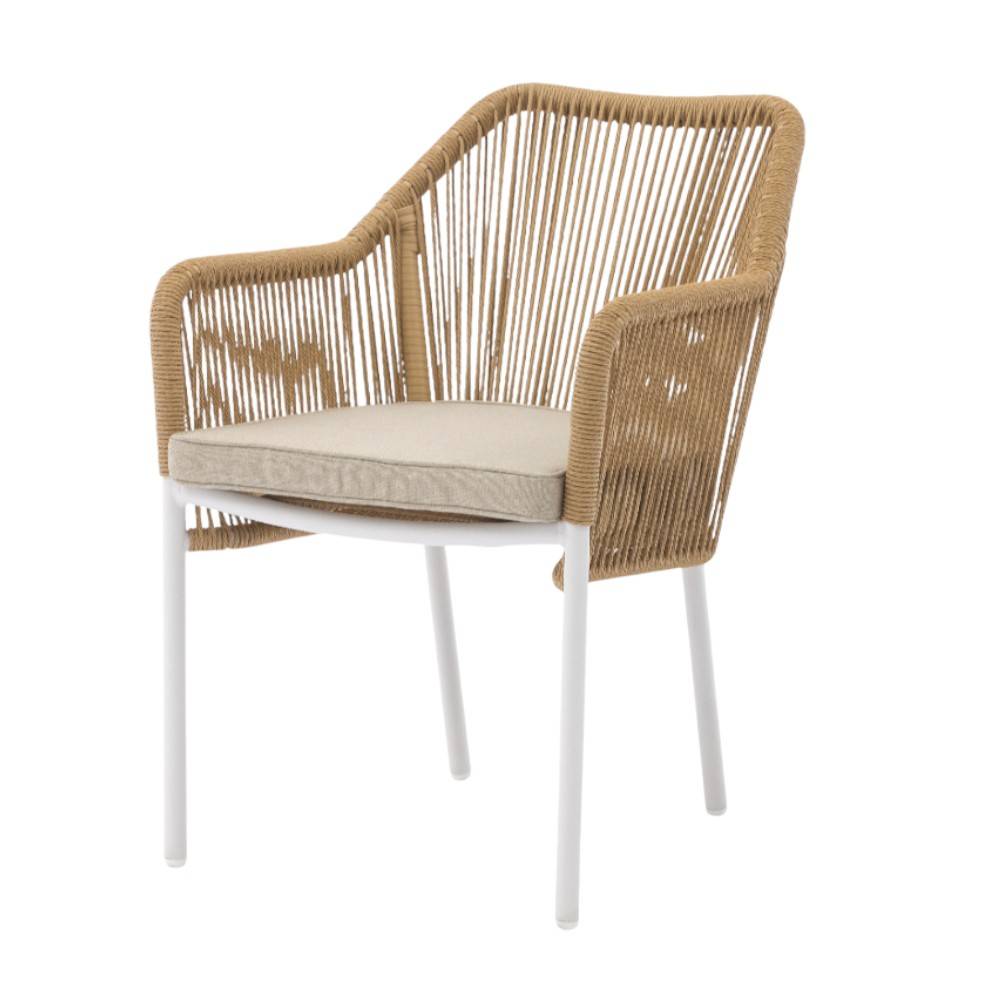 Silla con brazos aluminio blanco tejido polyrattan camel