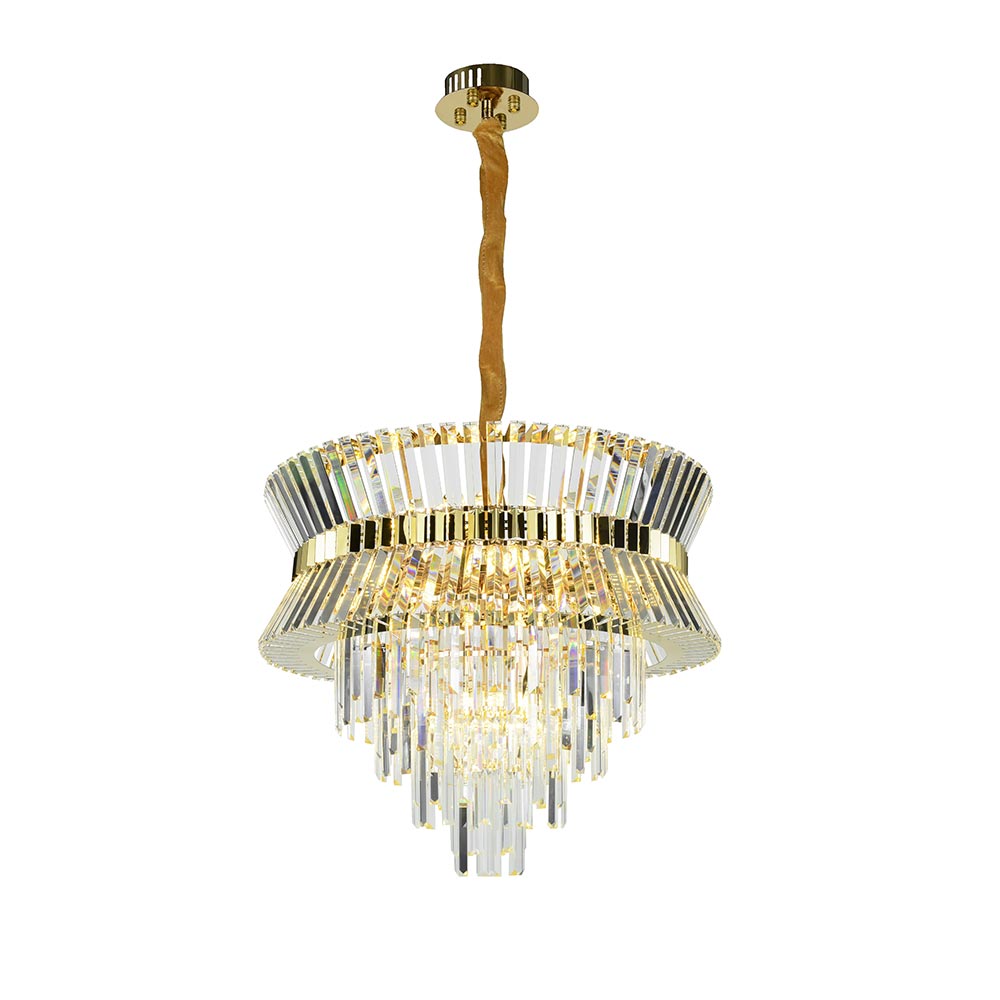 Lámpara colgante 9xE14 West metal dorado con cristales K9