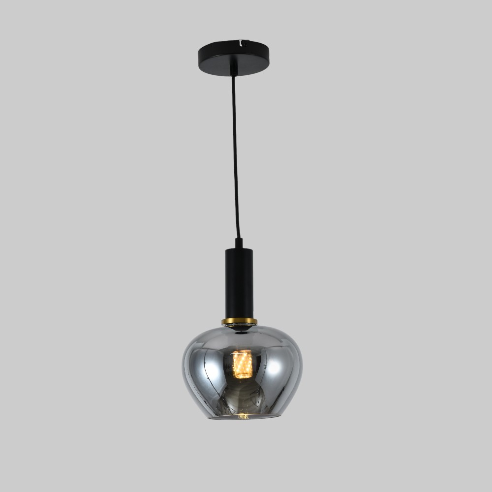 Lámpara colgante E27 Golgi metal negro/vidrio smoke