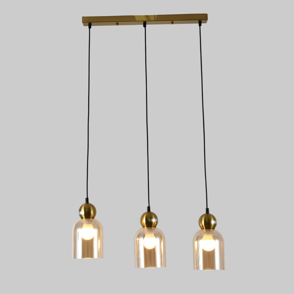 Lámpara colgante 3xE27 Galo lineal brass/vidrios ambar