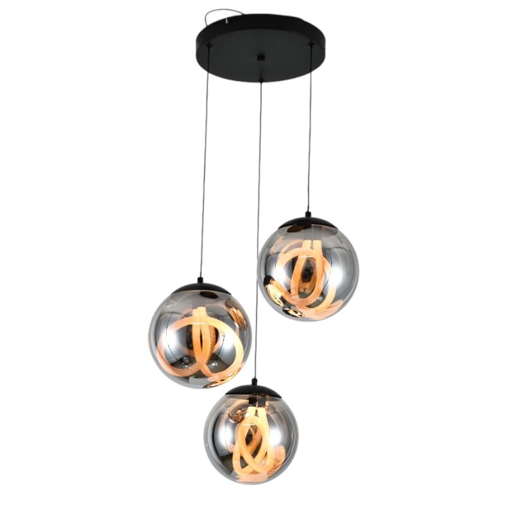 Lámpara colgante led Theo smoke luz cálida 3 luces